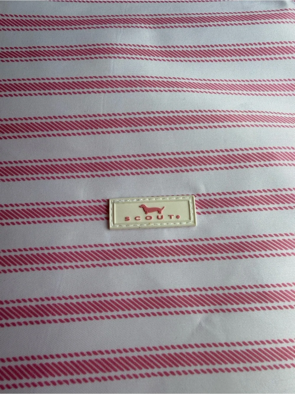 Scout Pink and White Striped Roll-Top Lunch Pouch with Black Strap